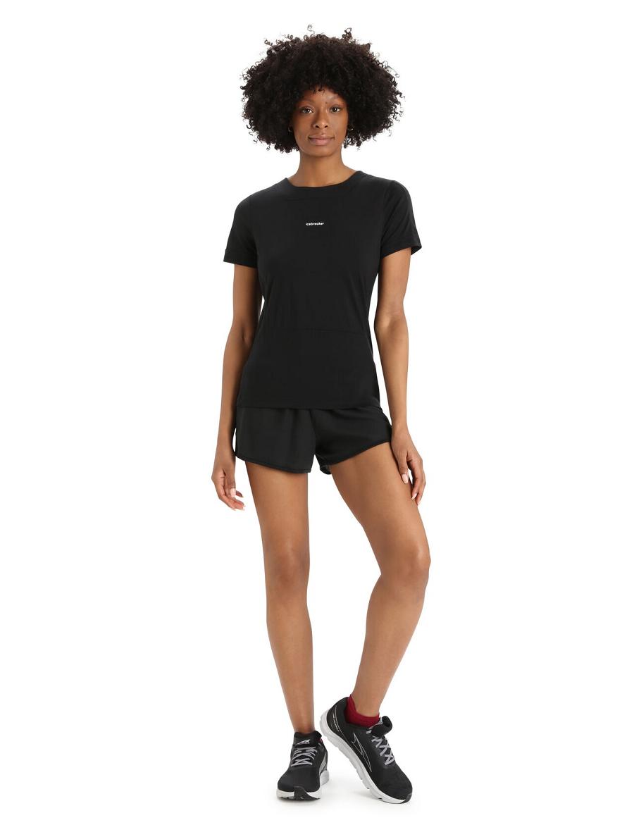 Women's Icebreaker ZoneKnit™ Merino Short Sleeve Slit Back T Shirts Black | CA 1344BEXC